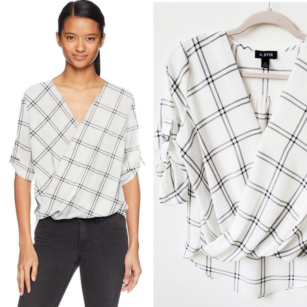 A. Byer Faux Wrap Top White/Black M